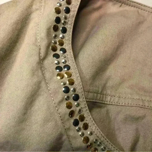 Lane Bryant Khaki Twill Jacket Size 28 Gold Silver Studs Button Front - Picture 8 of 13